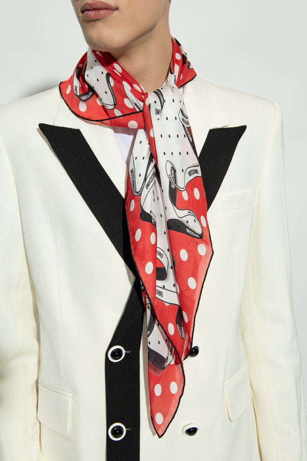 【関税&送料込】Moschino Silk Scarf Moschino Silk Scarf Red Hot Pink Gold Moschino Heart